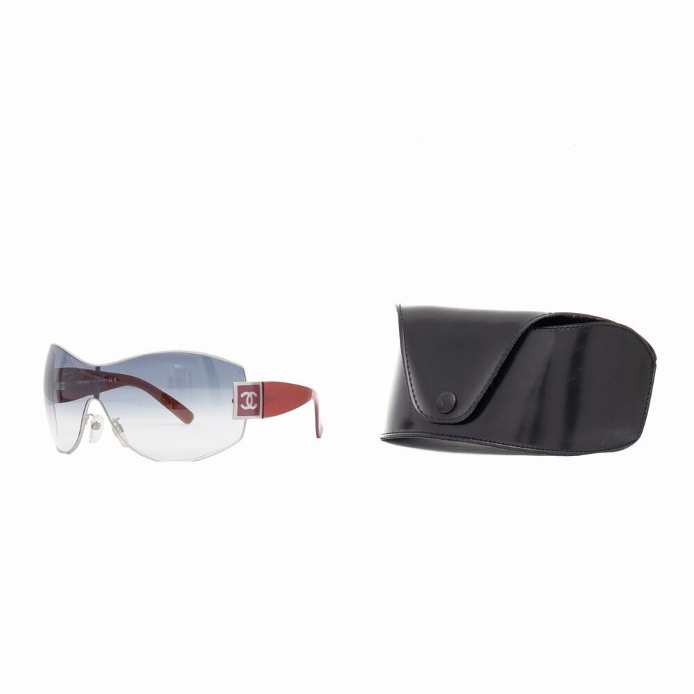 CHANEL Y2K 4114 CC Logo Shield Sunglasses Coral Red Silver Gradient Lens